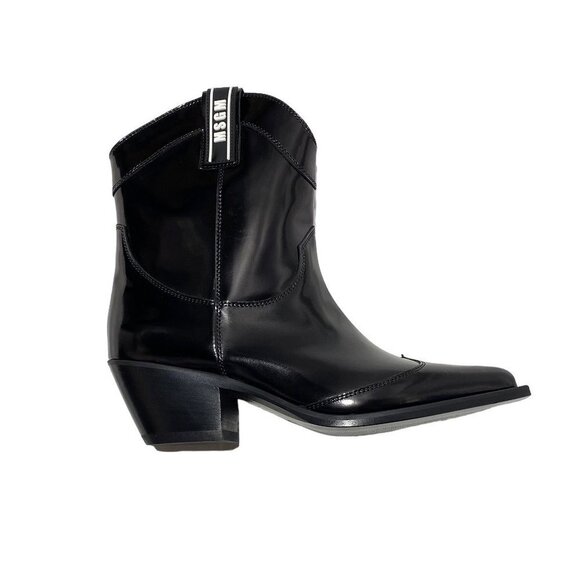 NEW Msgm Tonchetto Women's Glossy Ankle Cowboy Boots Black - Picture 12 of 14